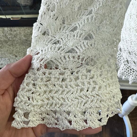 Y2K Coquette Cottagecore 3 Sisters Crochet Open Knit Ruffled Cardigan White LG - Picture 5 of 8